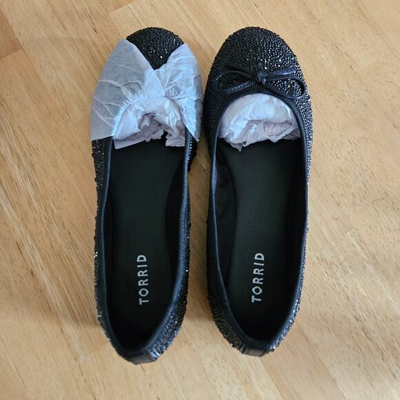 Torrid Embellished Ballet Flat Bow Black Sz 10.5 WW NWOT - Picture 4 of 11